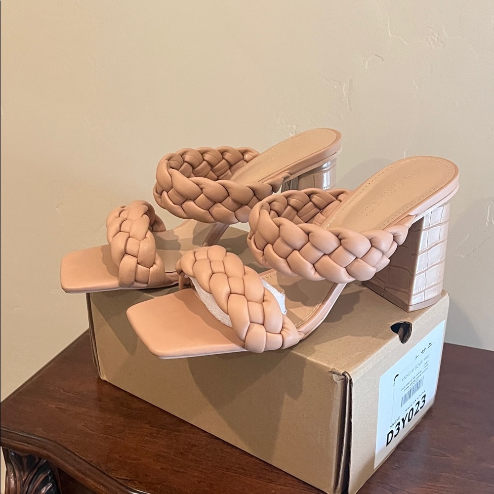Braided Tan Heeled Sandals size 8